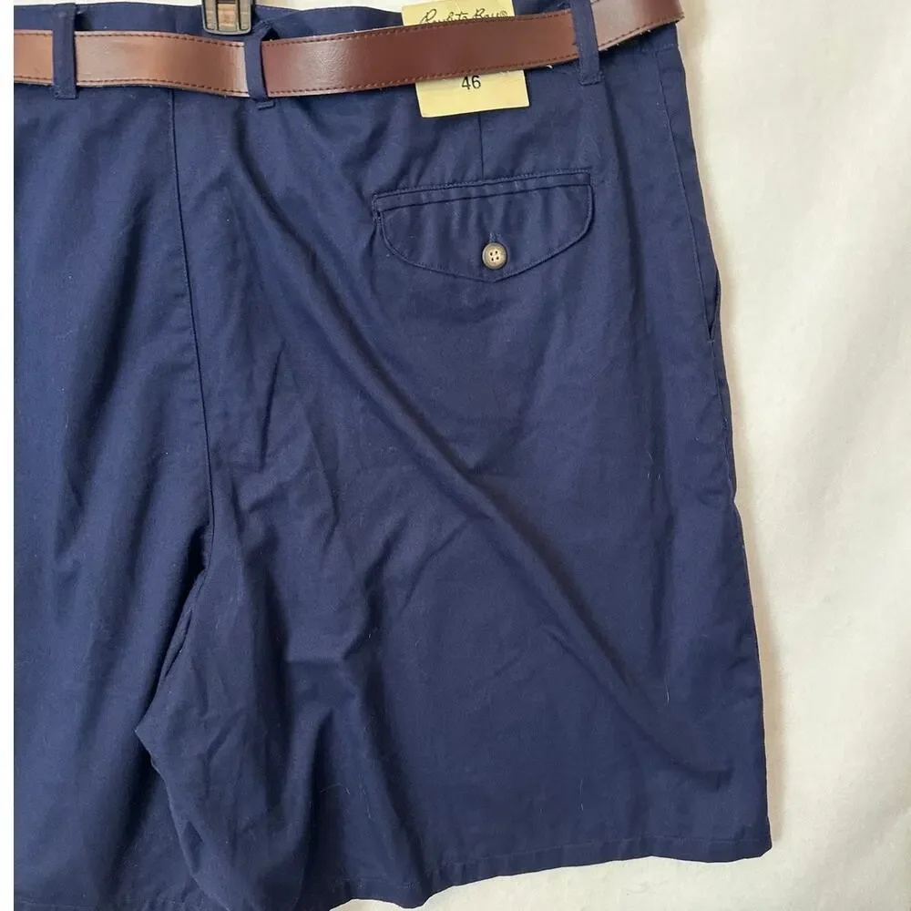 Resolute Bay Men's Chino Shorts Cotton Blend Pleated Blue Sz 46 Waist Belted
